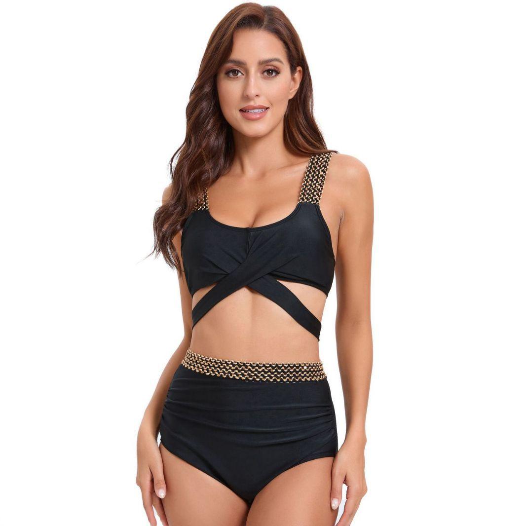 Women’s Fashion Front Cross Lace Up Back Tankini Bathing Suit Triangle Bikini Swimwear Set, Two-Piece Sexy Backless Swimsuit S
