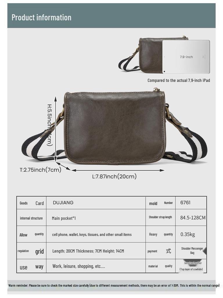 DUJIANG Men's Genuine Leather Crossbody Messenger Shoulder Bag