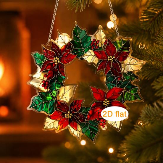 Festive Window Hanging Decorations Acrylic Christmas Garland Pendant, Double-sided Wreath Ornament, Lightweight Decorative Ornaments Decor with