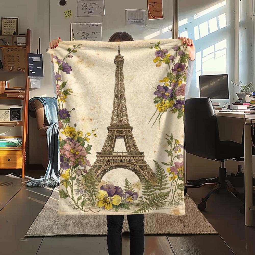 Paris Eiffel Tower Print Flannel Blanket, High Quality Comfortable for All Seasons, Home Decor, Warmth and Comfort, Perfect for Christmas Gifts95