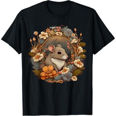 Cute Cottagecore Floral Mouse Aesthetic Girls Women Graphic T-Shirt