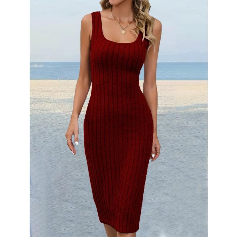 DAFIFY Damenmode Sommer Frühling Einfarbiger Druck Ärmellos Quadratischer Kragen Hohe Taille Freizeitkleider