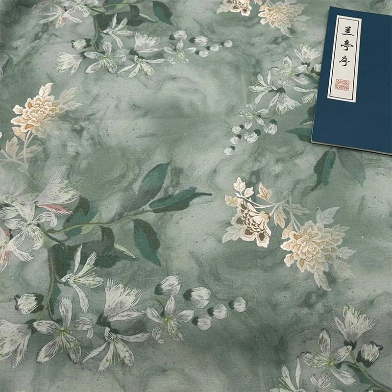0.5m/1m/2m Encrypted Cotton Linen Retro Chinese Ink Style Fabric For Decorative Cloth Tablecloths Curtains Handmade DIY Fabric