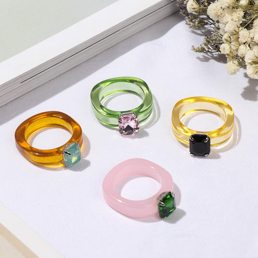 

Красочные винтажные ретро-кольца с бриллиантами, акриловые женские кольца со стразами, прозрачное кольцо из смолы