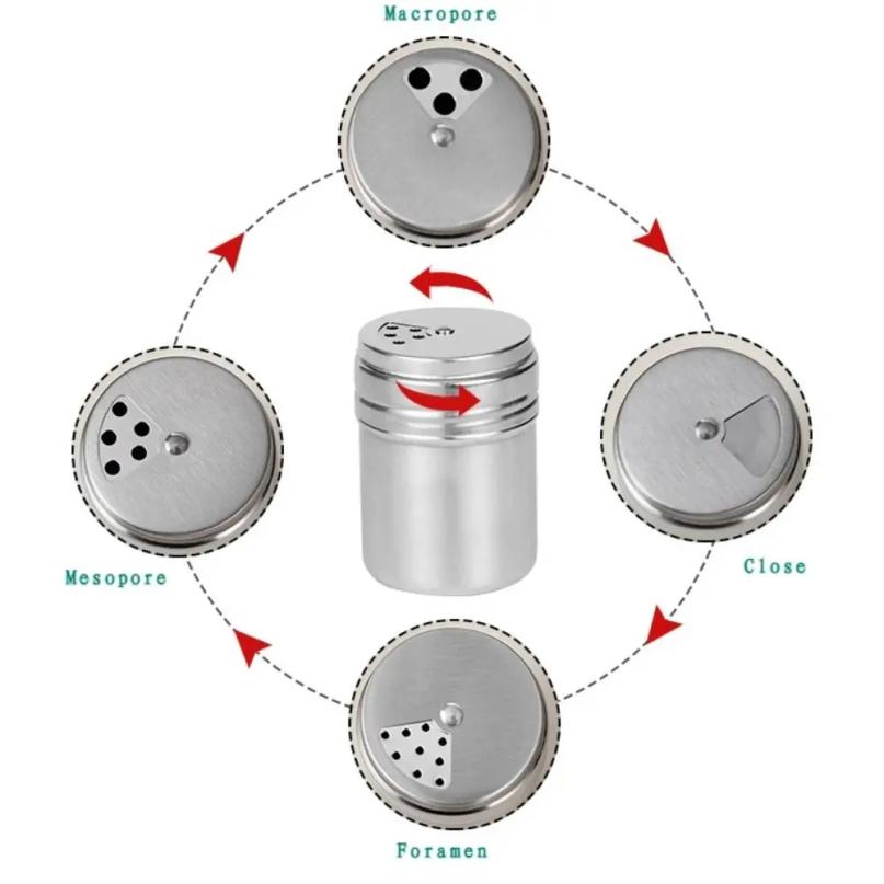 Multi-purpose Stainless Steel Seasoning Jar Salt Sugar Bottle Rotating Cover Spice Pepper Shaker Spice Jar Kitchen Gadgets