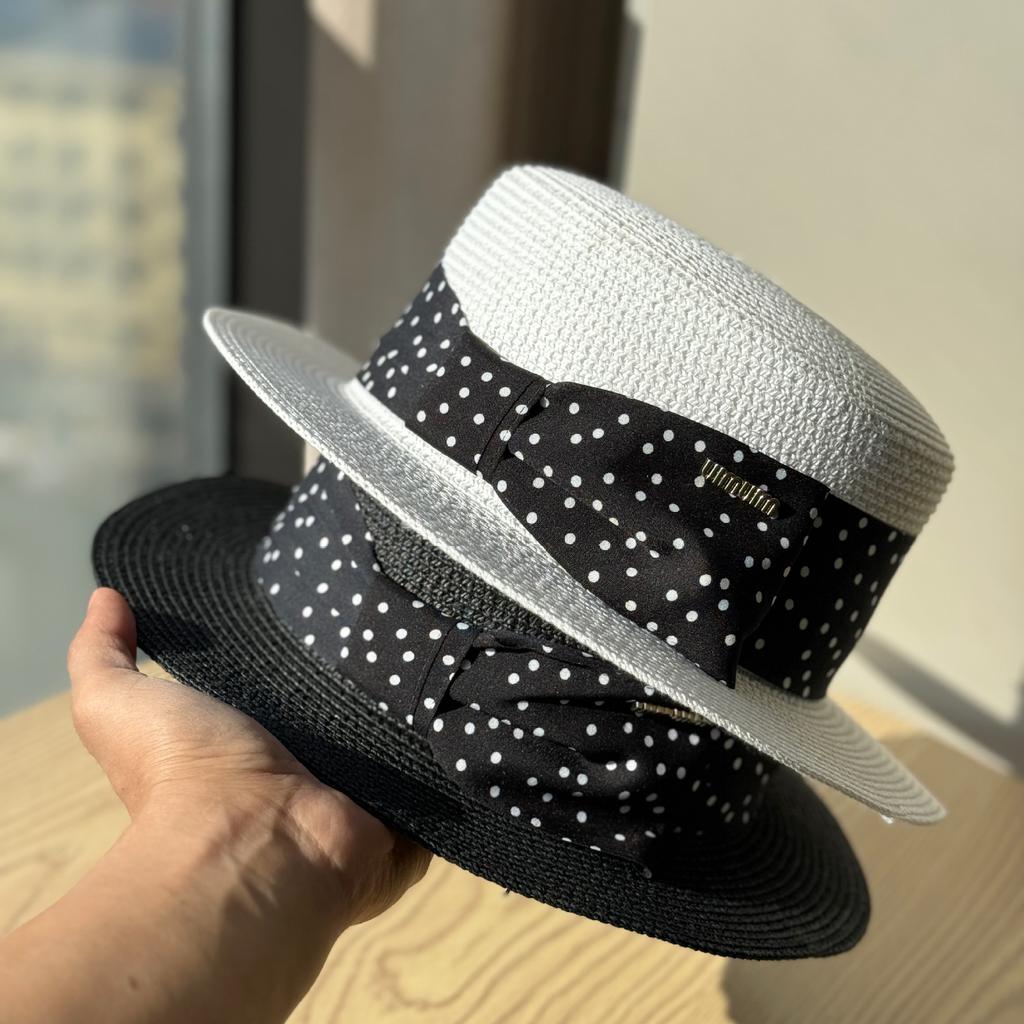 Retro French Polka Dot Top Hat Women's Spring and Summer Sunshade Sunscreen Hat Travel Vacation Straw Hat