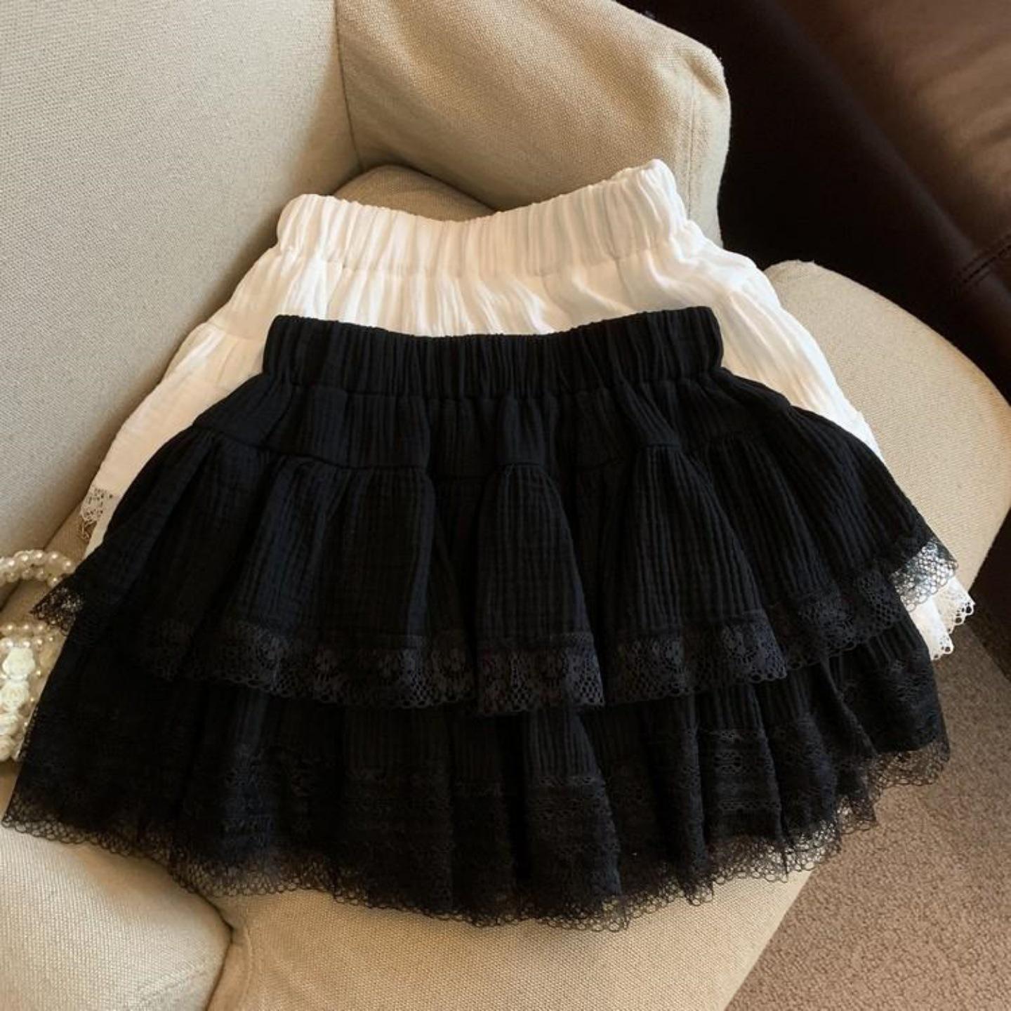 2026 Женская короткая юбка-трапеция из белого кружева для миниатюрных - Пышная, Милая, Омолаживающая, Модная короткая юбка. XS