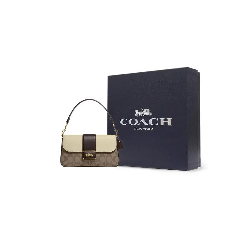 COACH Grace Coated Canvas Leather Shoulder Bag , Portable Crossbody Bag Mini Women's Khaki Brown White (Unisex) Handbags CC033 IMOTV