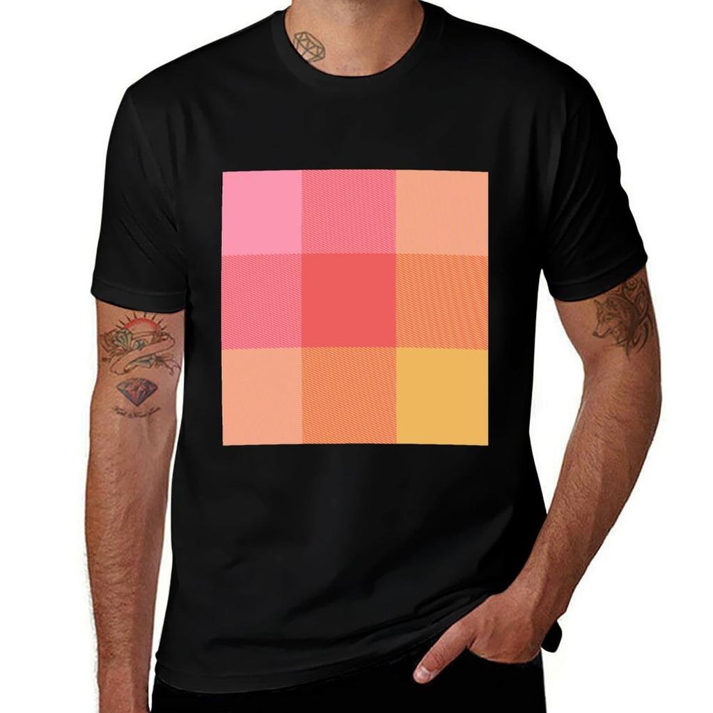 Vivid Pink Yellow And Orange Plaid Tshirt Lightweight Cooling Short Sleeve Tee