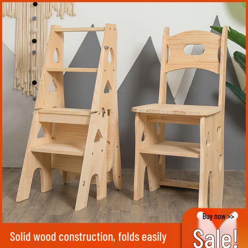 Складана драбина-стілець з масиву дерева подвійного призначення для приміщень