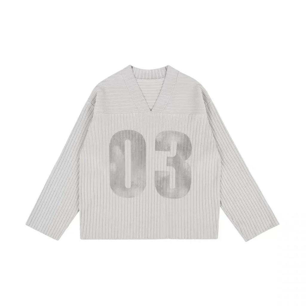 STREETRICH Retro American Loose Knitted Long Sleeve V-Neck Sweater Digital Print Versatile Top Trendy Fashionable Polyester Fiber