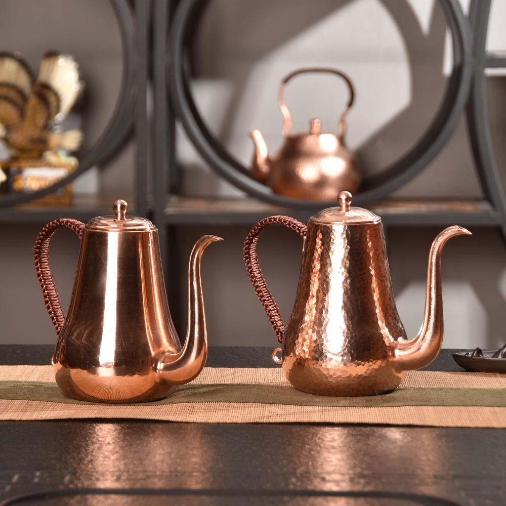 1L Handmade Pure Copper Coffee Pot Purple Copper Fine Mouth Hand Brewed Coffee Pot Hammer Patterned Copper Pot