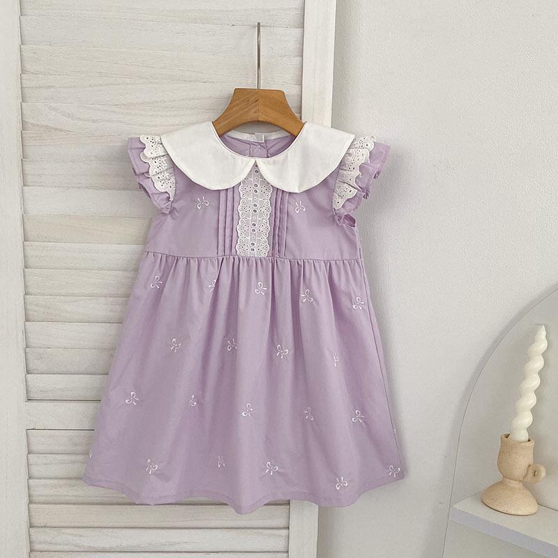 Summer Lace Flutter Sleeve Bowknot Dress for Baby and Toddler Girls