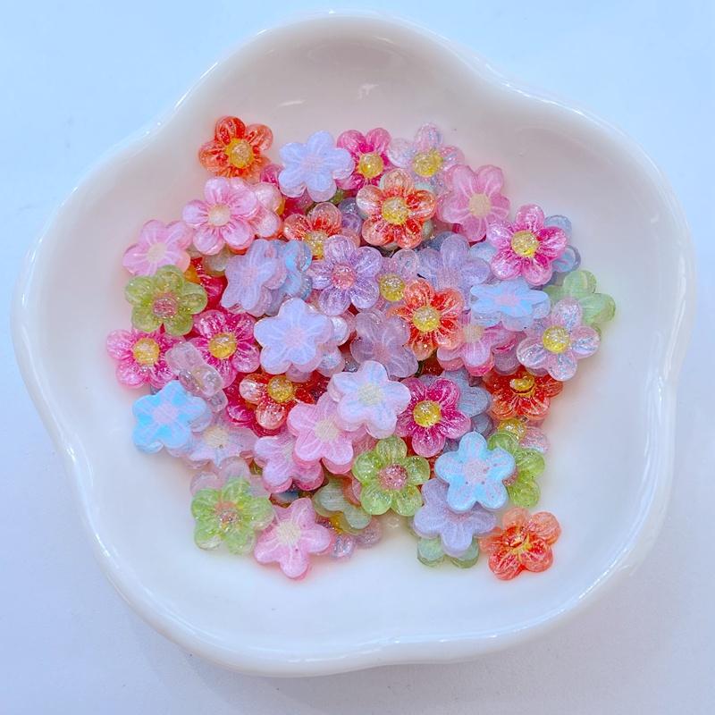 50Pcs New Cute Resin 9mm Mini Flower Series Flat Back Fit Phone Deco Parts Embellishments For Hair Bows Accessories