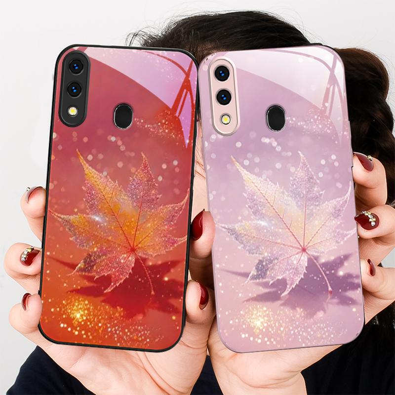 Grüne Ahornblatt-Textur für Samsung A20 30 22 23 24 25 26 31 32 A33 34 35 42 50 51 52 53 54 55 56 70 71 72 73 Glas-Handyhülle