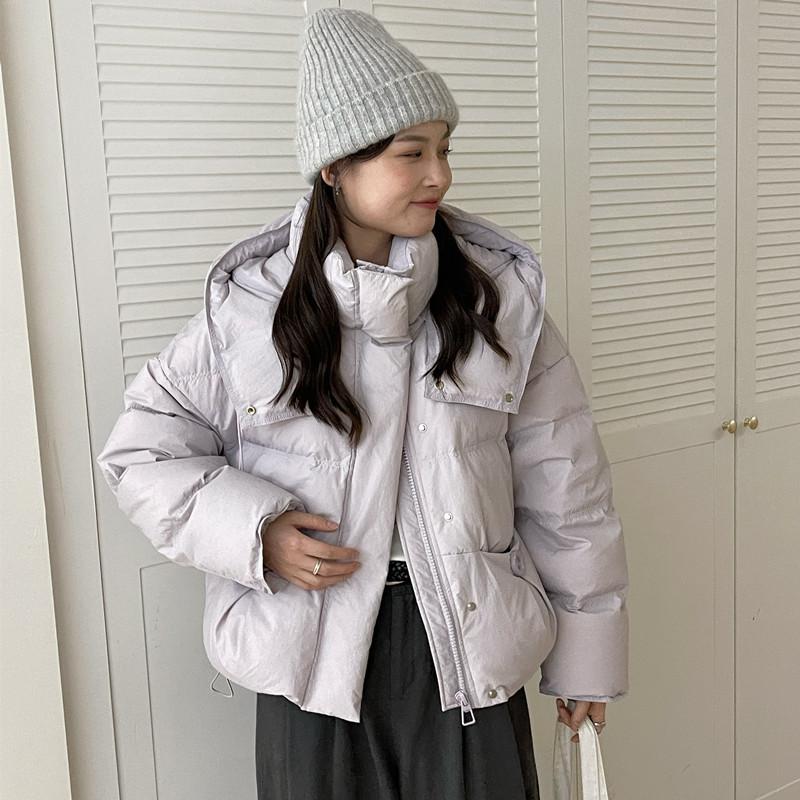 Autumn and winter new down jacket women's short hooded loose and versatile trendy thickened warm white duck down jacket