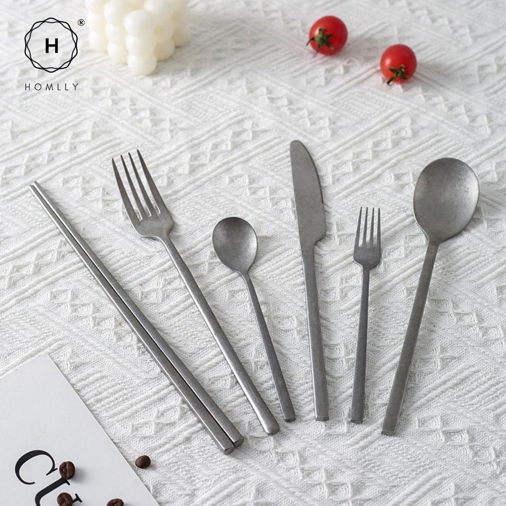 Homlly Tonii Flake Texture 304 Stainless Steel Spoon Fork Knife Cutlery Set (X4PCS)