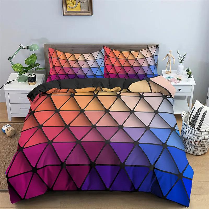Geometric Duvet Cover King Queen Full Twin Rainbow Hexagon Bedding Set Microfiber Abstract Art Quilt Cover For Kids Girls Teens