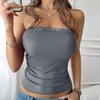 Spring and Summer Women's Sexy Neckless Plunge Thread Splicing Lace Top
