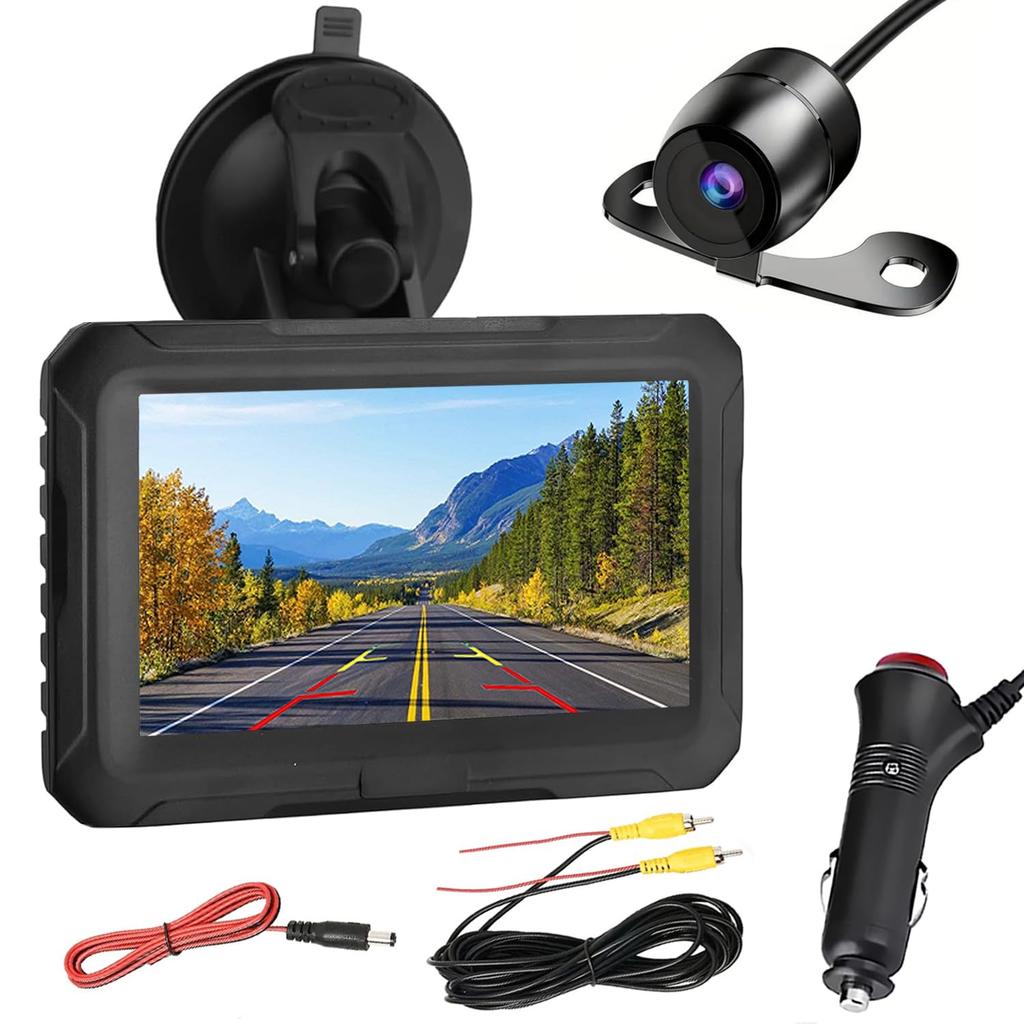 Tigwiss Backup Camera Monitor LCD Rear IP67 Dustproof and 12V Cigarette Lighter Easy 6m Extension Cable Included Set, 4.3-inch Monitor, Camera,