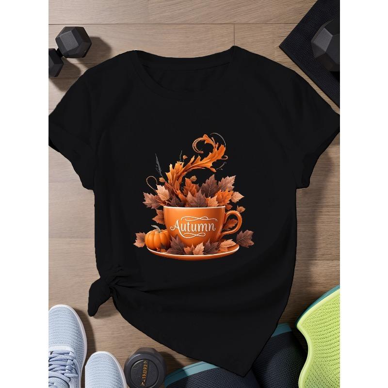 European Size Cup pumpkin Women's Plus Size Sports Short Sleeve T-Shirt