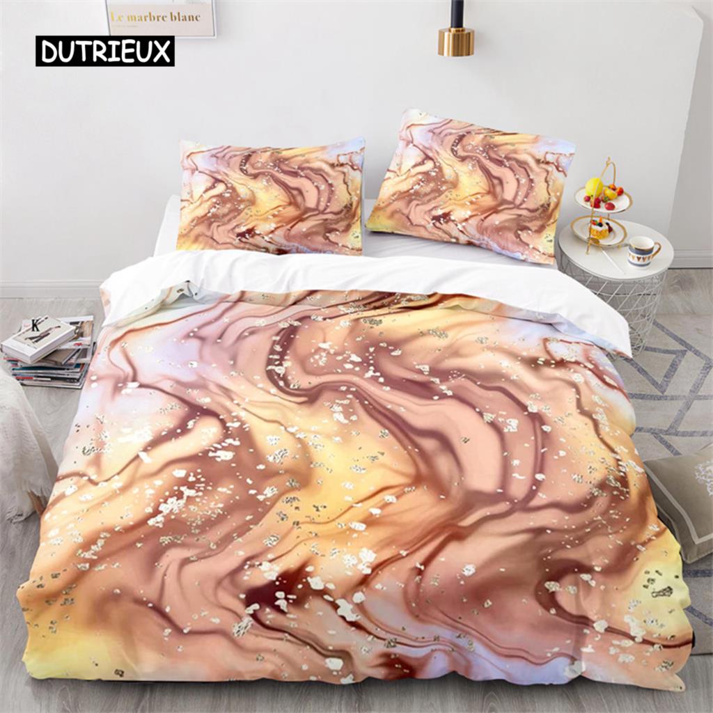 Colorful Marble Printed Pattern Bedspread Cover Package Microfiber Geometric Art Abstract Bed Cover Package King Dimension Queen Size For Girls Kids