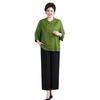 Chinese Style Plus Size Summer Set: 7-Sleeve Top & Wide-Leg Pants for Middle-Aged and Elderly Women