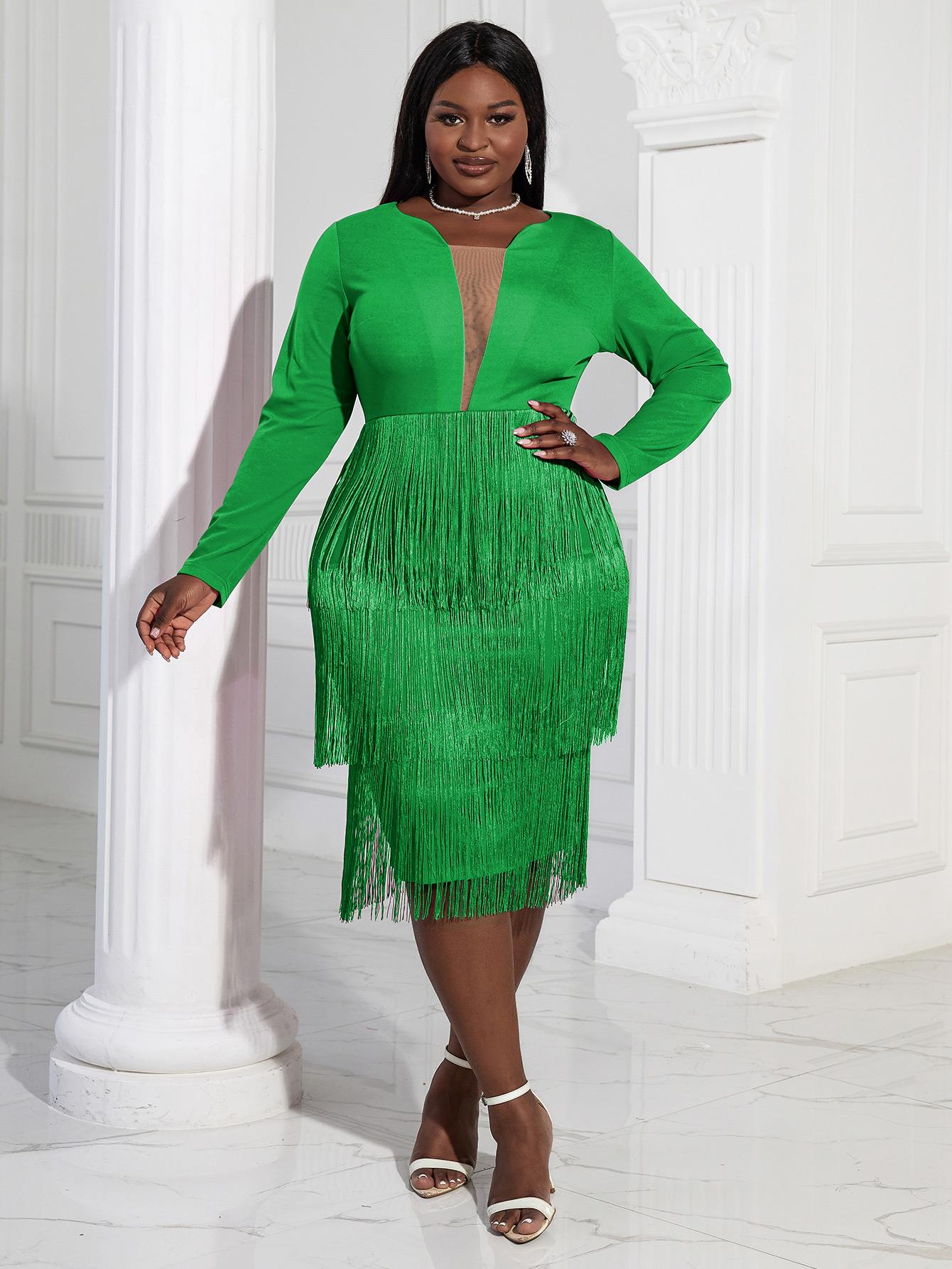 AOMEI зеленые платья с бахромой — фото 3