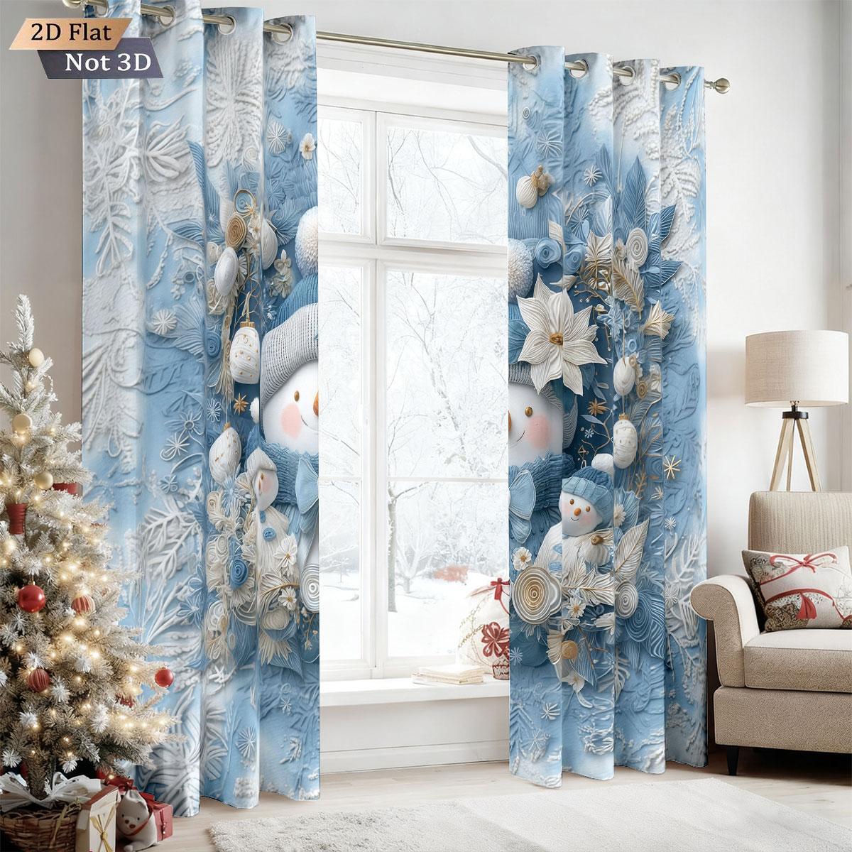 

Blue Merry Christmas Snowman Print Curtains Multiple Sizes Living Room Insulation Decoration Light Blocking Set Of 2 Made Polyester Machine Washable W100*H70(CM)-Rod Pocket&1PCS