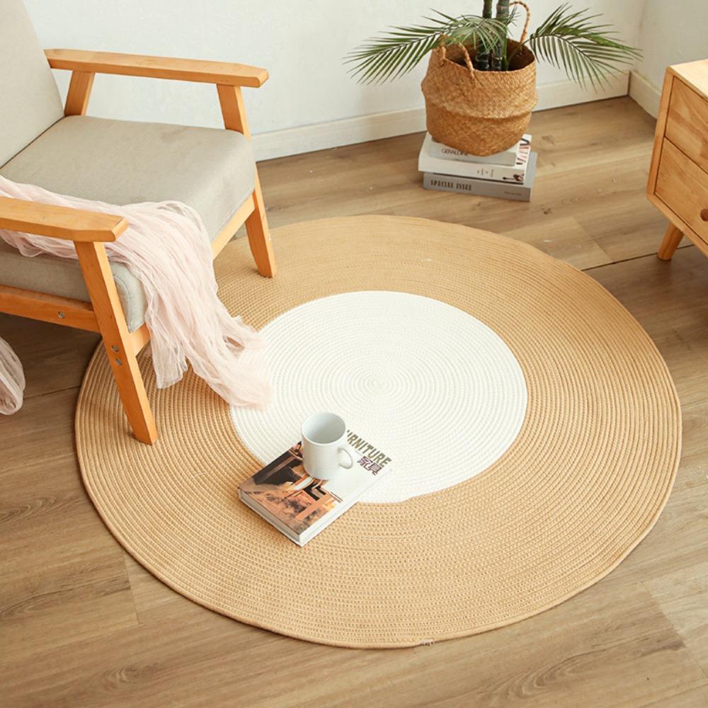 

Tassels Cotton Rope Woven Carpet Natural Style Floor Rug Soft Round Floor Mat home decoration Style D