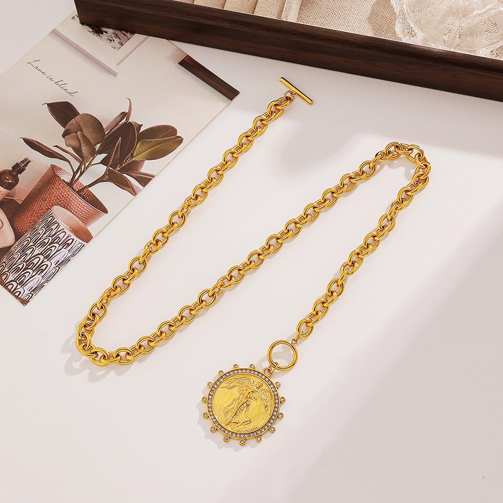 Ying Tai Women's 18K Gold Cupid Angel Necklace, High Polish Stainless & Titanium Steel, OT Buckle, European American Style, Fade-Resistant.