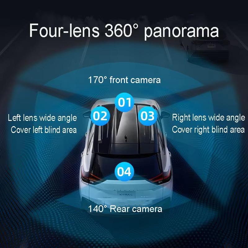 4 Channel Hidden Tachograph 1080P HD Mini Dash Cam Video Recorder Front Left Right Rear Night Vision Loop Recording DVR Black Box