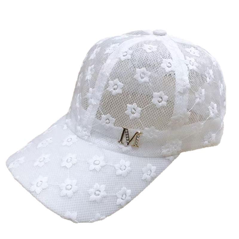 Korean Style Rhinestone Baseball Cap: Floral Lace Mesh Hat with Sun Protection