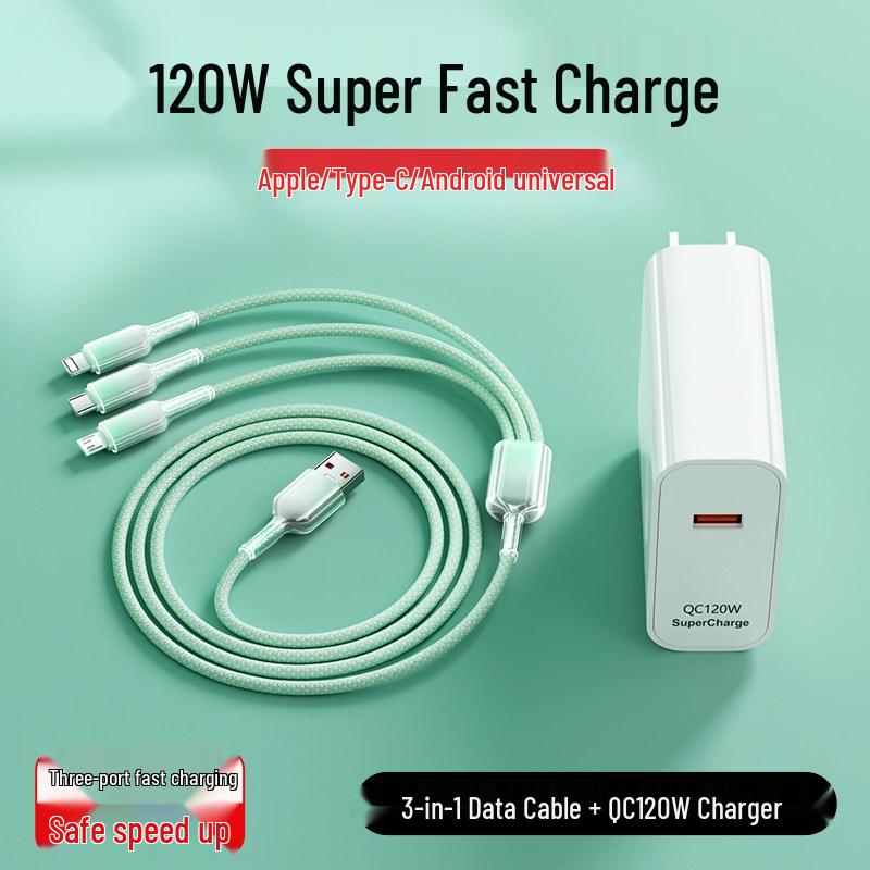 3-in-1 Fast Charging Cable: Compatible with Apple, Huawei, Xiaomi - Type-C Plug