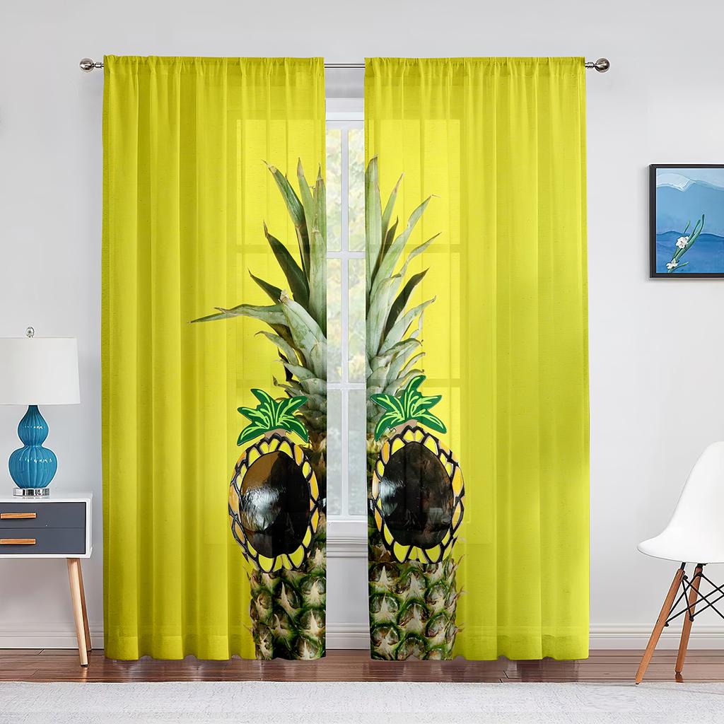 Sommer Ozean Strand Lustige Ananas Tragen Sonnenbrillen Transparente Vorhänge für Wohnzimmer Schlafzimmer Dekoration Fenster Voile Tüll Vorhang