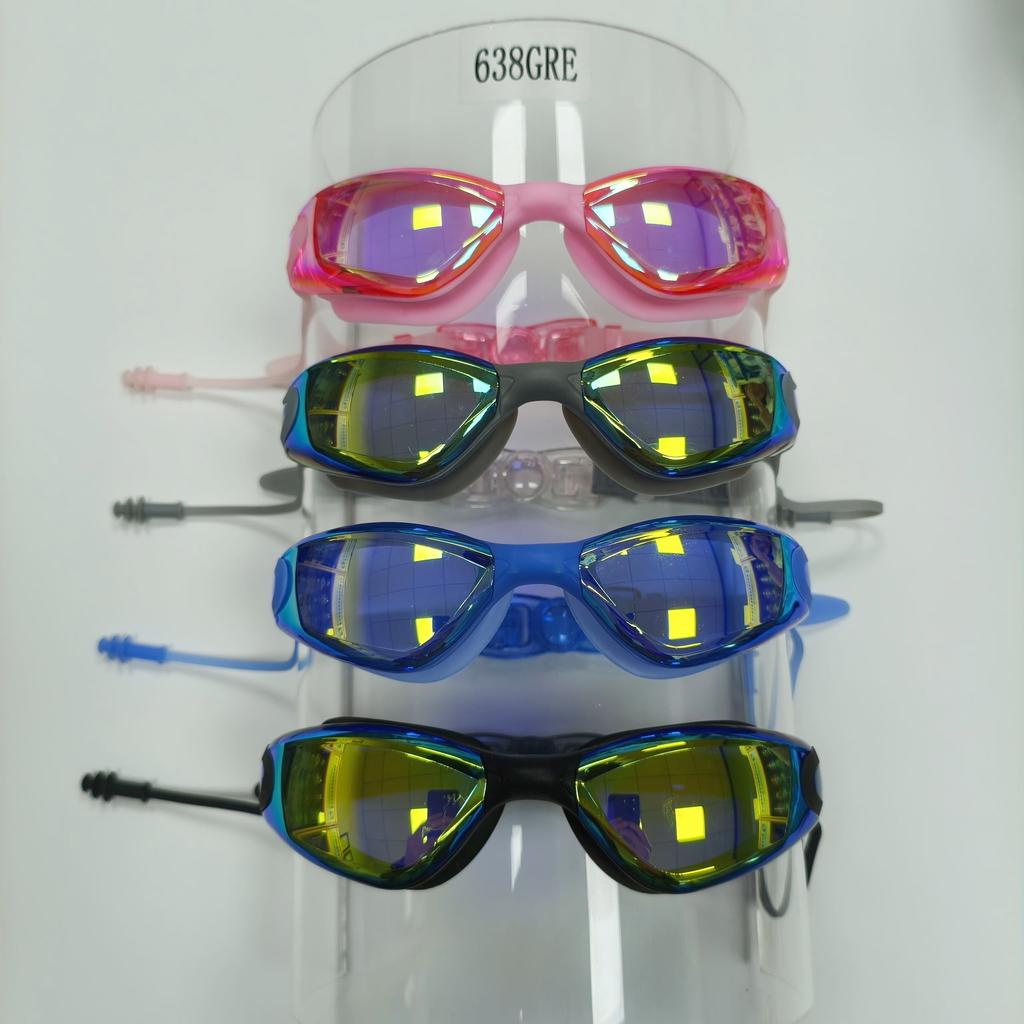 UV Anti-Fog Electroplating Swimming Goggles with Surf Ear Plugs - Waterproof Pool Swim Eyewear