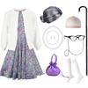 Baby Girl Celebrating 100th School Days Funny Cosplay Costumes Dress Granny Girl Cosplay Floral Old Lady Dress Up With Cane