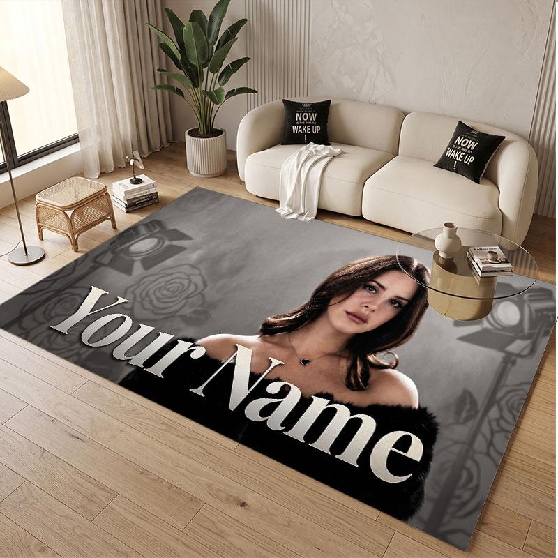 Custom Name Crystal Velvet Rug,Lana Del Rey Comfortable Anti Slip Floor Mat For Room Decoration