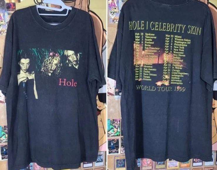 Hole Celebrity Skin Tour Concert Band Courtney Love 1999 Black T shirt 2 Side L