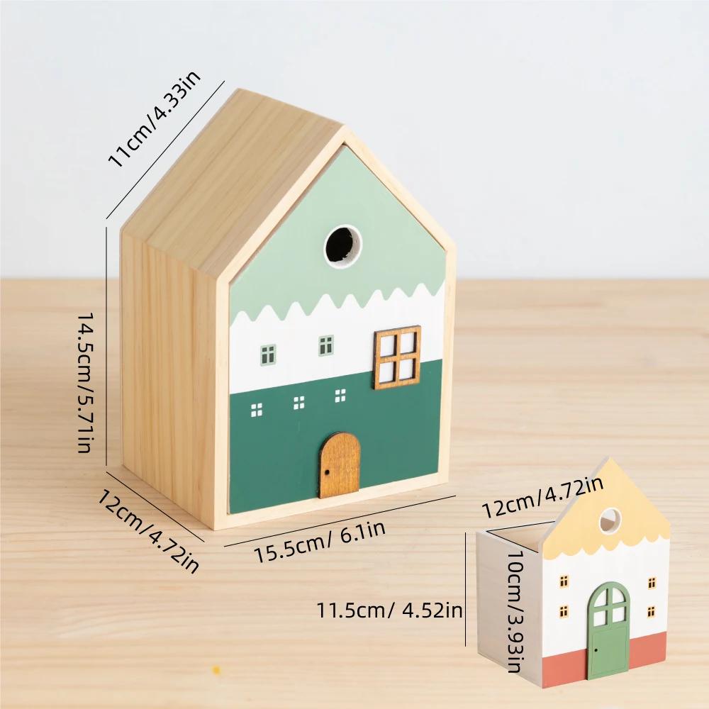 

Wood Storage Box Cute House Desk Drawer Organizer Large Capacity Pencil Holder Makeup Brush Stationery Holder Home Office Decor