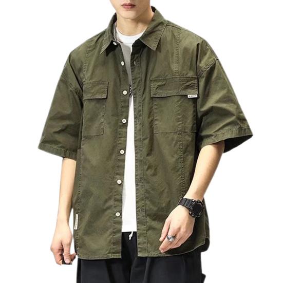 Men Shirt Solid Color Hip-hop Cool Young Style Buttons Loose Type Single-breasted Cardigan Lapel Summer Shirt Men Clothes