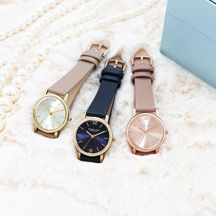 [Grand Jour] Leather Belt Watch, 3 ATM, Navy