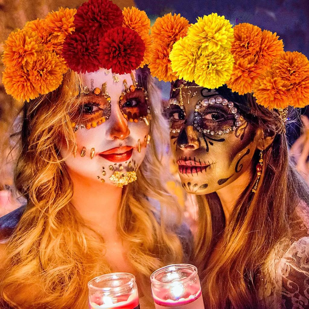 40Pcs 2.75'' Marigold Flowers Heads Bulk, Silk Marigold Artificial Flowers for Diwali Home Decor DIY Wreath Garland Craft Baby Shower Wedding Mexican