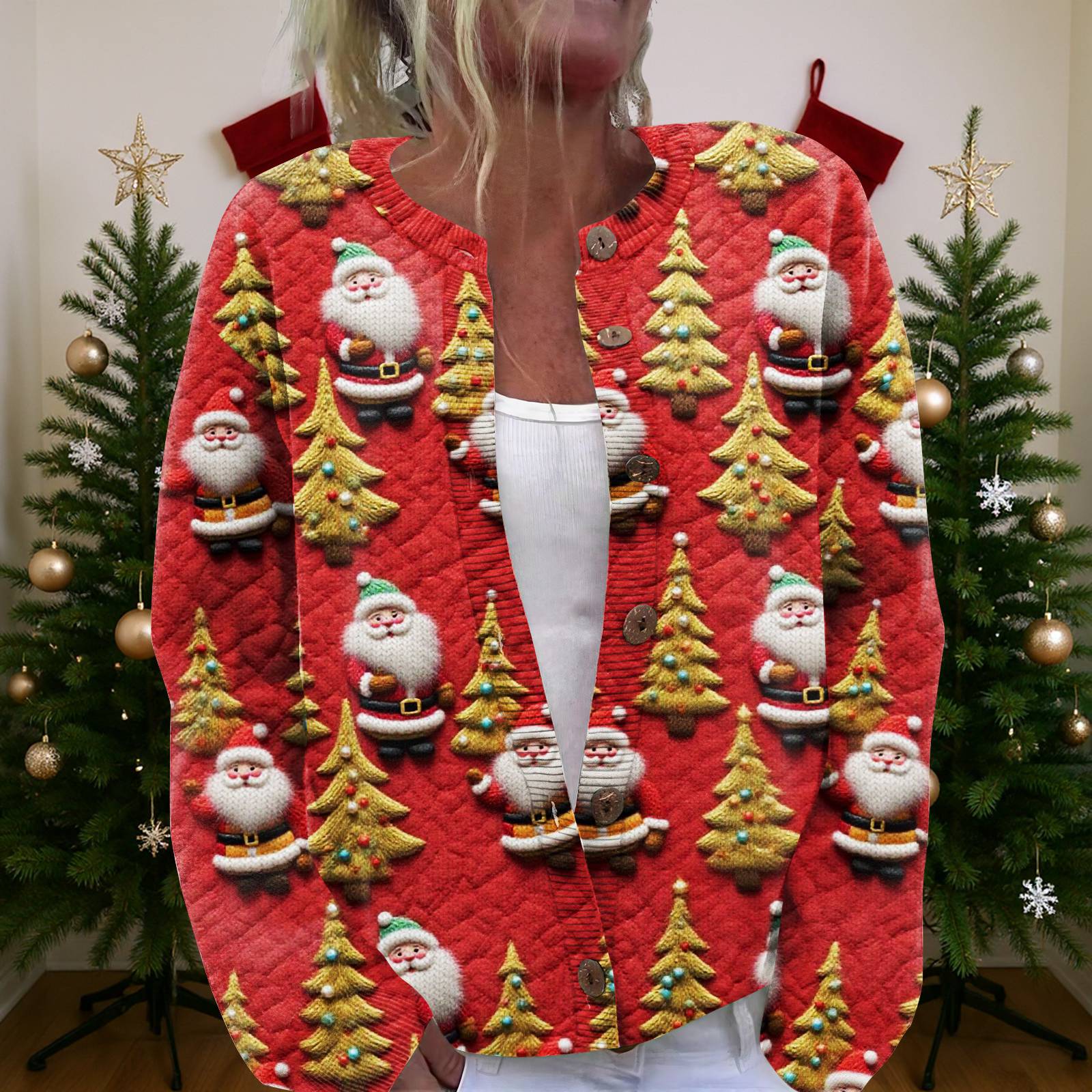 

Женский рождественский свитер Милый забавный рождественский свитер Осень и зима Свитер с длинным рукавом вязаный XL красный