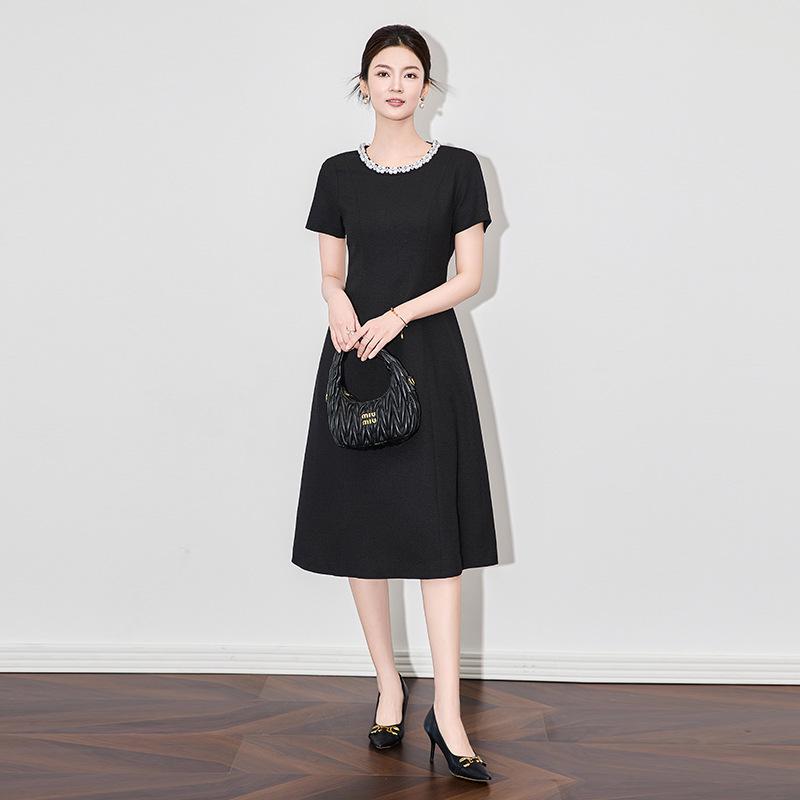 

Elegant Checkered Beaded Waist-Hugging Women s Dress Large чёрный