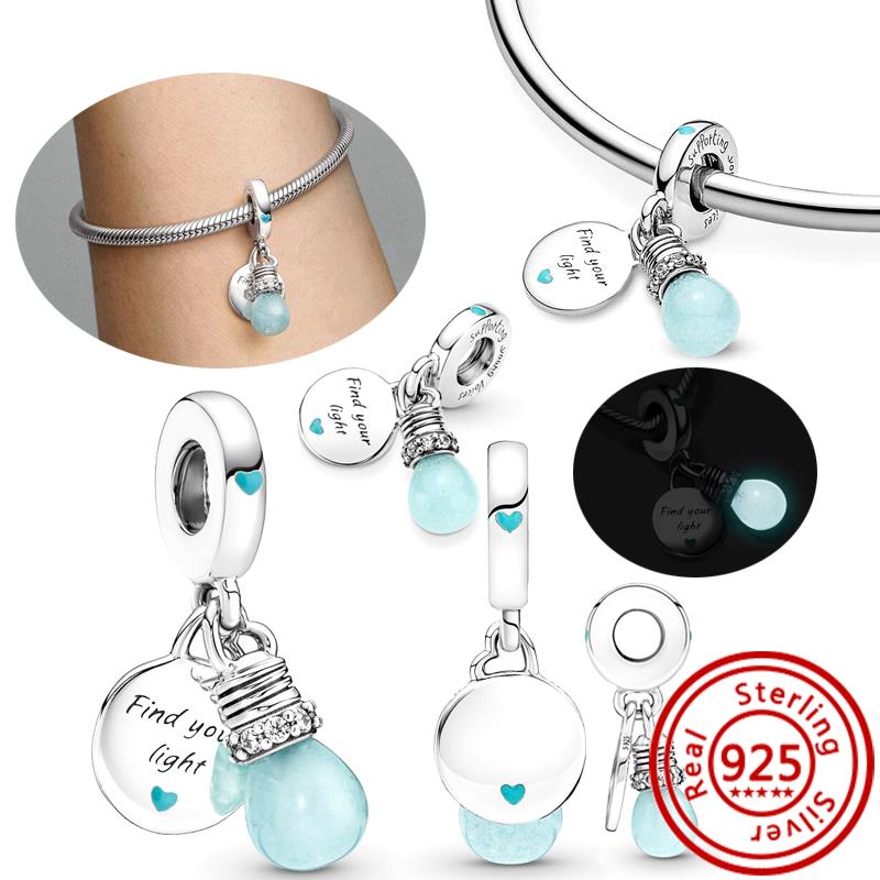 Miedź 925 Liście świetlika Zielony Żarówka Buty Pająk Łapa Świecące w ciemności Koraliki Pasują do bransoletek z zawieszkami Pantaro DIY Cyrkonia