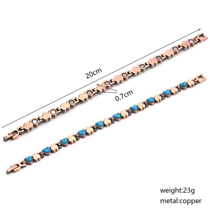 Регулируемый браслет с двойным сердцем из красной меди и бирюзы для женщин