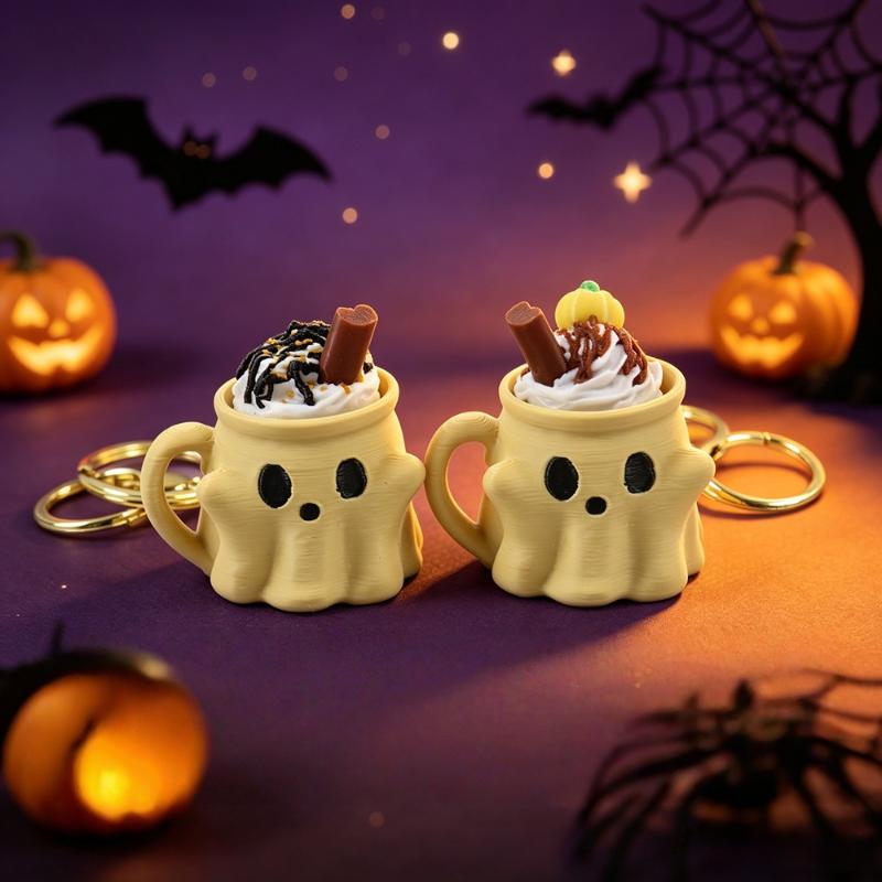 3D Printed Ghost Ice Cream Keychain Fidget Clicker Stress Relief Pendant Funny Halloween Accessory for Backpack Gift