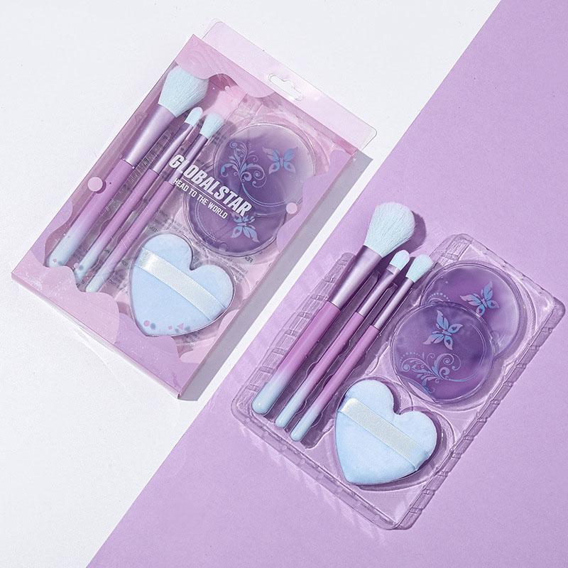 6PCS/SET Purple Makeup Brush Fiber Bristles Makeup Brush Powder Puff Eye Mask Loose Powder Brush
