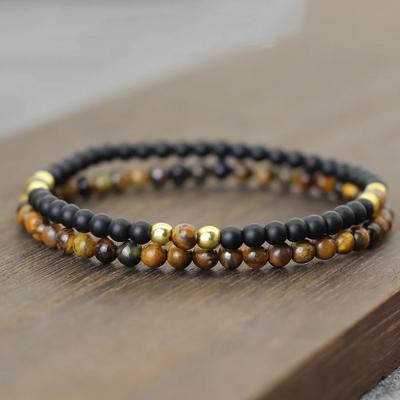 Einzigartiges 2-teiliges/Set Perlenarmband Herren 4mm Kleine Steine Tigerauge Howlith Malachit Armband Homme Perfektes Geschenk für Freund Joias